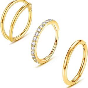 3Pcs Nose Rings Hoop Surgical Steel Septum Lip Rook Helix Earring Jewelry